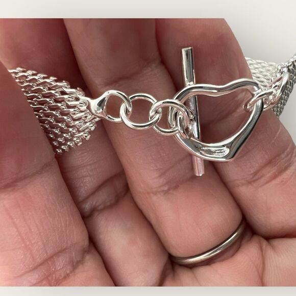 Silver .925 mesh design bracelet heart clasp - Picture 9 of 10